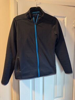 Eddie Bauer Black Jacket with Bright Blue Zip. Size small